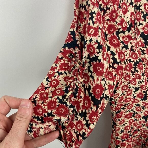 NWT Free People Lace Up Mini Dress Black Red Floral Size Small‎ Revolve Bohemian - Picture 9 of 13